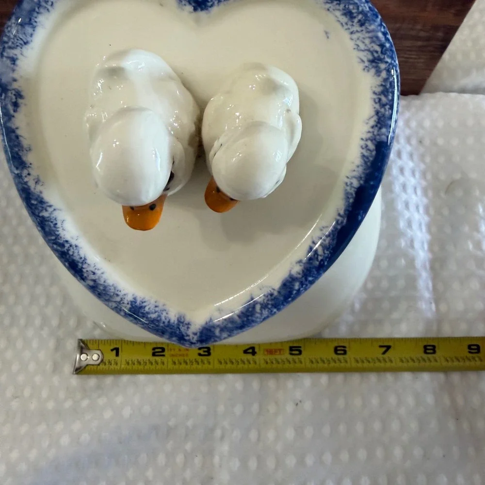 Country Heart Ceramic Duck Canister White Blue Heart Farmhouse CountryLiving Jar